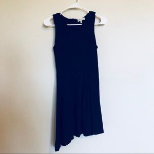Dark navy blue dress with high/low skirt.